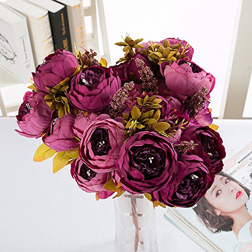 Lanyifang Ramo de Flores de Peonia Artificiales Ramo de Flores de Seda 13 Cabezas para Decoración Casa Nupcial Boda Partido Festival Bar (Champagne)