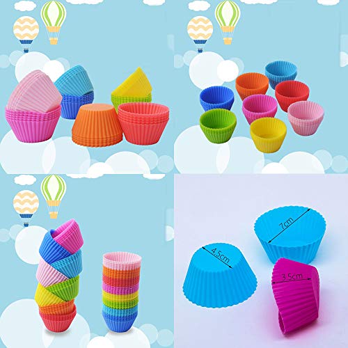 LaoSiJi 32 Piezas Reutilizable Silicona Tazas para Hornear, Antiadherente Mini Mollete Moldes Sartén De Trufa Magdalena Revestimientos Copa Arcoiris envoltorios de Pastel - 8 Colores