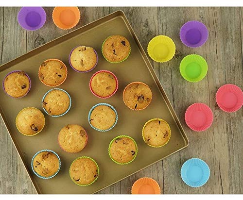 LaoSiJi 32 Piezas Reutilizable Silicona Tazas para Hornear, Antiadherente Mini Mollete Moldes Sartén De Trufa Magdalena Revestimientos Copa Arcoiris envoltorios de Pastel - 8 Colores