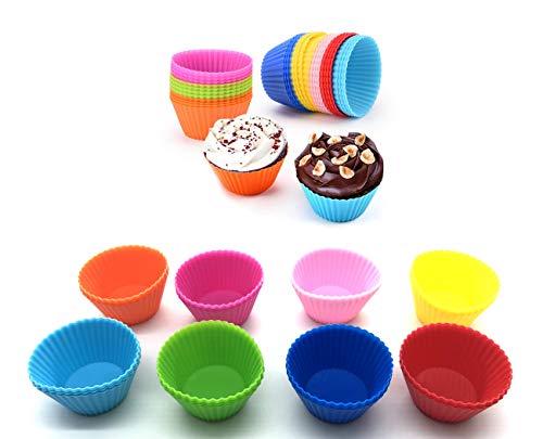 LaoSiJi 32 Piezas Reutilizable Silicona Tazas para Hornear, Antiadherente Mini Mollete Moldes Sartén De Trufa Magdalena Revestimientos Copa Arcoiris envoltorios de Pastel - 8 Colores
