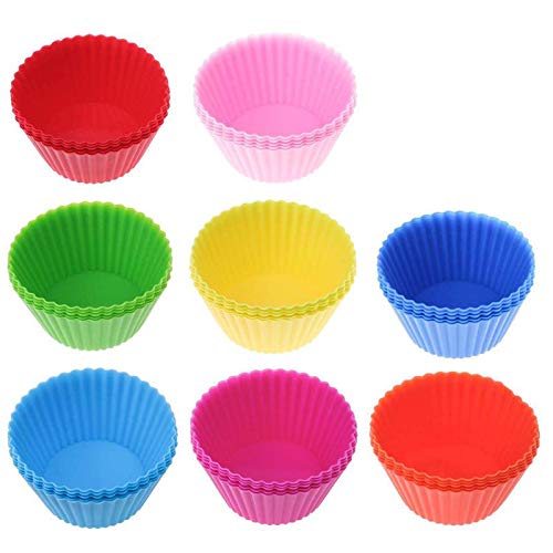 LaoSiJi 32 Piezas Reutilizable Silicona Tazas para Hornear, Antiadherente Mini Mollete Moldes Sartén De Trufa Magdalena Revestimientos Copa Arcoiris envoltorios de Pastel - 8 Colores
