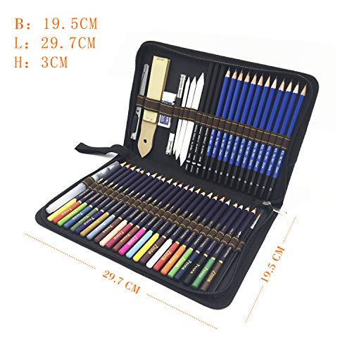 Lapices de Colores,Lapices Acuarelables,Lápices de Dibujo y Bosquejo Material de dibujo- 54Pcs Dibujo Artístico Profesional lápices Set en estuches escolares - Ideal para la pintura creativa