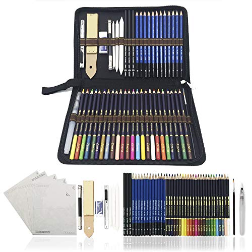 Lapices de Colores,Lapices Acuarelables,Lápices de Dibujo y Bosquejo Material de dibujo- 54Pcs Dibujo Artístico Profesional lápices Set en estuches escolares - Ideal para la pintura creativa