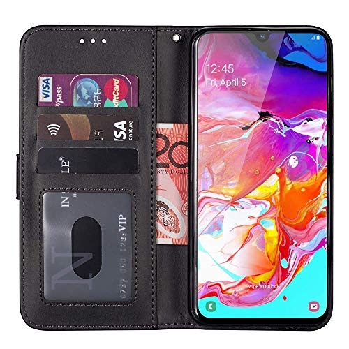 LAPOPNUT - Funda Tipo Cartera para Samsung (Piel sintética, Tarjetero, Cierre magnético, función Atril), Color Negro