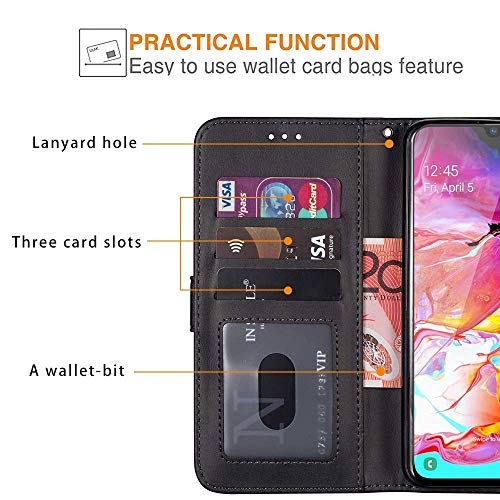 LAPOPNUT - Funda Tipo Cartera para Samsung (Piel sintética, Tarjetero, Cierre magnético, función Atril), Color Negro