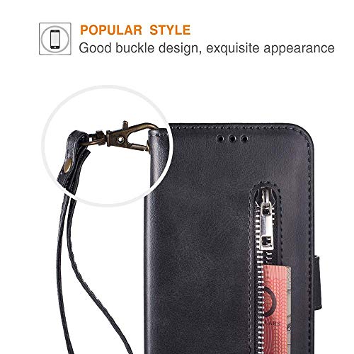 LAPOPNUT - Funda Tipo Cartera para Samsung (Piel sintética, Tarjetero, Cierre magnético, función Atril), Color Negro