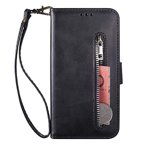 LAPOPNUT - Funda Tipo Cartera para Samsung (Piel sintética, Tarjetero, Cierre magnético, función Atril), Color Negro