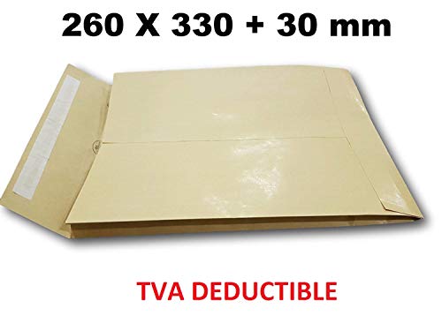 Large fuelle 50 a la carcasa - BROWN fuelle de tapa de cierre 120 g kraft marrón cinta adhesiva de papel 260 X 330 + 30 mm