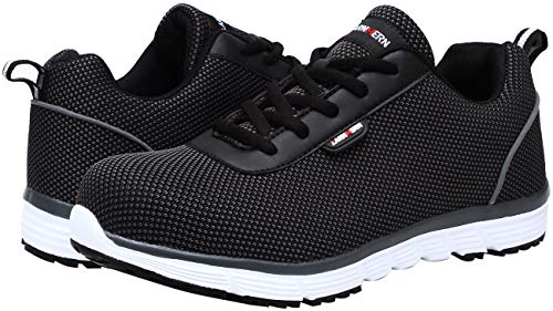 LARNMERN Zapatos de Seguridad Hombres LM30 S1 SRC Zapatillas de Trabajo con Punta de Acero Ultra Liviano Reflectivo Transpirable(38 EU,SRC Negro)