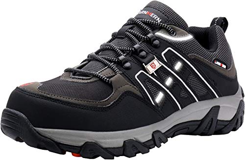 LARNMERN Zapatos de Seguridad para Hombre, Puntas de Acero Antideslizantes SRC Anti-Piercing Zapatos de Trabajo (42.5 EU Negro)