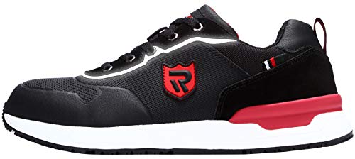 LARNMERN Zapatos Seguridad con Punta de Acero para Hombre Mujer Zapatillas Seguridad Ligeras (42.5 Rojo)