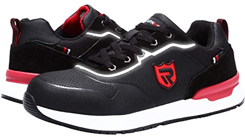LARNMERN Zapatos Seguridad con Punta de Acero para Hombre Mujer Zapatillas Seguridad Ligeras (42.5 Rojo)