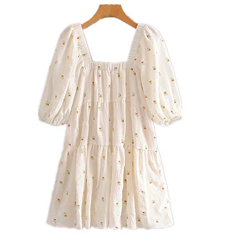 Las mujeres de la manga de la linterna de la manga de la impresión floral plisados pastel mini vestido elegante femenino cuadrado elástico vestidos de fiesta casual