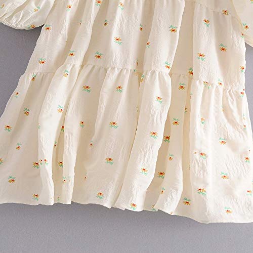 Las mujeres de la manga de la linterna de la manga de la impresión floral plisados pastel mini vestido elegante femenino cuadrado elástico vestidos de fiesta casual