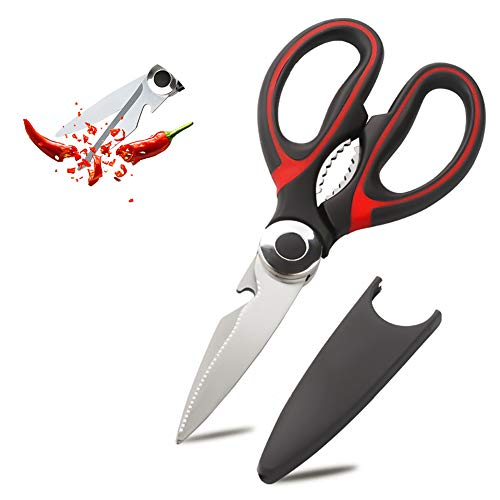 Las tijeras de cocina multiusos, las tijeras de cocina multiusos, se pueden usar para cortar carne, pollo, pollo, frutas, verduras, hierbas, etc. Cortadores de pizza y pasta, fáciles de usar como