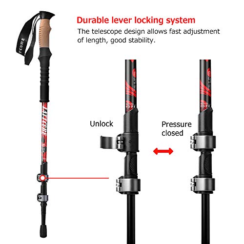LATTCURE Bastón de Senderismo Telescópico Palo Trekking Aviation Aluminum 7075 Walking Stick Walking Nordic Senderismo con Empuñadura de Corcho Transpirable Antideslizante