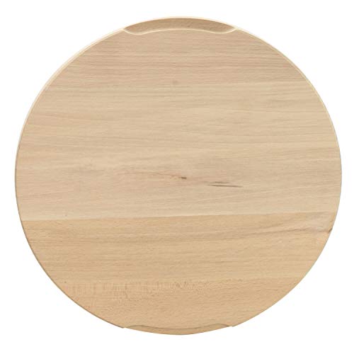 LAUBLUST Tabla para Pizza, Madera de Haya, Plato Redondo para Pizza con Mangos y Ranuras de Corte, Aprox. 30 x 30 x 2 cm, Natural, FSC®