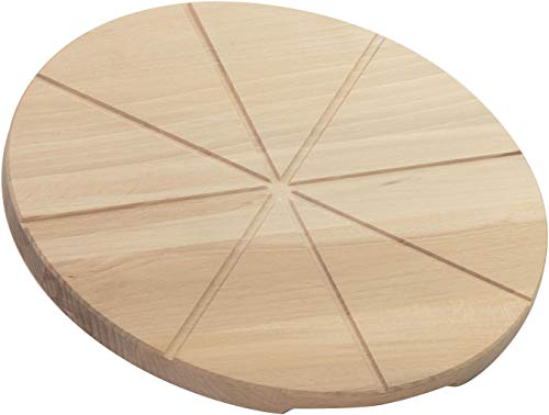 LAUBLUST Tabla para Pizza, Madera de Haya, Plato Redondo para Pizza con Mangos y Ranuras de Corte, Aprox. 30 x 30 x 2 cm, Natural, FSC®