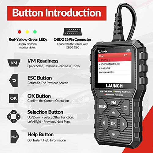 LAUNCH Code Reader CR529 Diagnosis OBD2 Lector y Apagado Luz de Error Motor y Emisiones con Datos en Vivo Test Sensor O2 Prueba EVAP para ITV [ Nuevo 2020 ]