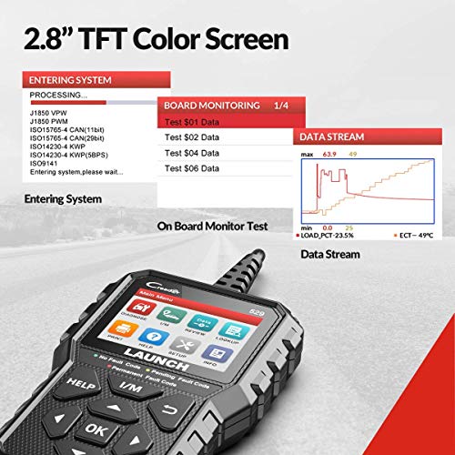 LAUNCH Code Reader CR529 Diagnosis OBD2 Lector y Apagado Luz de Error Motor y Emisiones con Datos en Vivo Test Sensor O2 Prueba EVAP para ITV [ Nuevo 2020 ]