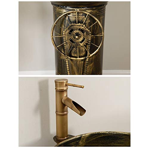 Lavabo, Planchar Art º, Personalidad Rueda Engranaje Desván Industrial Estilo De pie Baño Lavabo con faucet (color : Bronce)