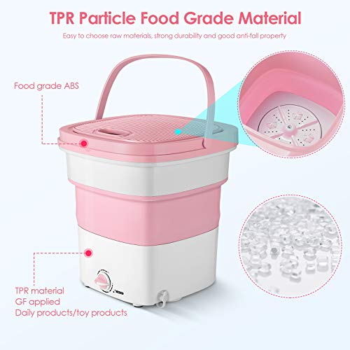 Lavadora plegable, portátil plegable, mini lavadora plegable, de alta potencia, lavadora plegable con mayor capacidad de lavado para viajes, camping, viajes de negocios (300W,rosa)
