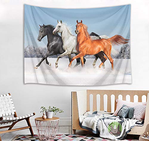 LB Caballo Corriendo Tapiz Pared 150x130cm Caballos galopantes en el río congelado Tapiz Colgar Pared para Sala Habitación Residencia Universitaria Decoración Pared,Partido Antecedentes
