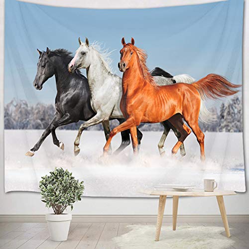 LB Caballo Corriendo Tapiz Pared 150x130cm Caballos galopantes en el río congelado Tapiz Colgar Pared para Sala Habitación Residencia Universitaria Decoración Pared,Partido Antecedentes