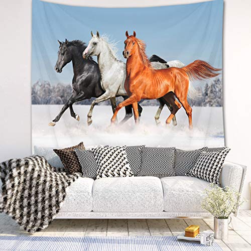 LB Caballo Corriendo Tapiz Pared 150x130cm Caballos galopantes en el río congelado Tapiz Colgar Pared para Sala Habitación Residencia Universitaria Decoración Pared,Partido Antecedentes