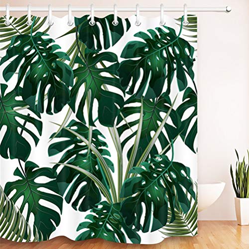 LB Hojas de Palma Verde Cortinas de Baño 240X200CM Bosque Tropical,Follaje Exótico,Hoja Monstera Cortina de la Ducha con Ganchos,Extra Ancho Impermeable Antimoho Poliéster Decoración de Baño