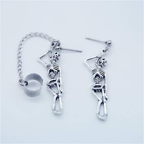 LBDH 1 par de pendientes de borla estilo gótico punk para mujer, hombre, personalidad asimétrica, diseño de calavera E129 (color plateado)