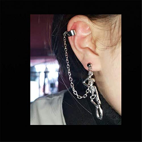 LBDH 1 par de pendientes de borla estilo gótico punk para mujer, hombre, personalidad asimétrica, diseño de calavera E129 (color plateado)