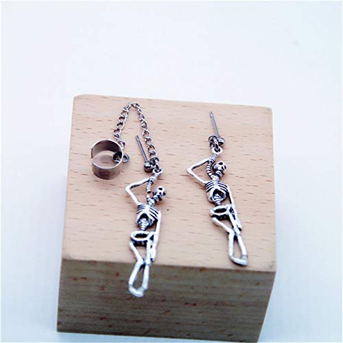LBDH 1 par de pendientes de borla estilo gótico punk para mujer, hombre, personalidad asimétrica, diseño de calavera E129 (color plateado)