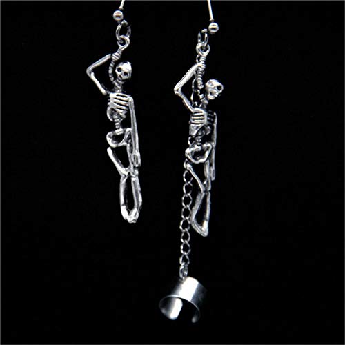 LBDH 1 par de pendientes de borla estilo gótico punk para mujer, hombre, personalidad asimétrica, diseño de calavera E129 (color plateado)