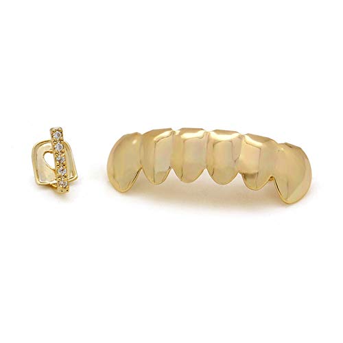 LBDHD LUREEN 2pcs Dientes de Oro Grillz Mujeres y Hombres CZ heló hacia Fuera Grillz Cospaly Caps Dientes de Rap de Hip Hop Partido de la joyería del Cuerpo (Color : Gold)