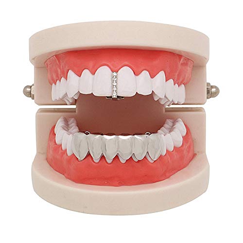 LBDHD LUREEN 2pcs Dientes de Oro Grillz Mujeres y Hombres CZ heló hacia Fuera Grillz Cospaly Caps Dientes de Rap de Hip Hop Partido de la joyería del Cuerpo (Color : Gold)