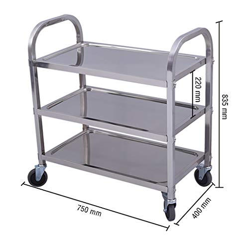 lcc Carro de Cocina de 3 estantes, Acero Inoxidable con Ruedas Carro de Catering Desmontable Carro de Limpieza Carro de Cocina Carro de Cocina Carro de Belleza (S-750x400x835mm)