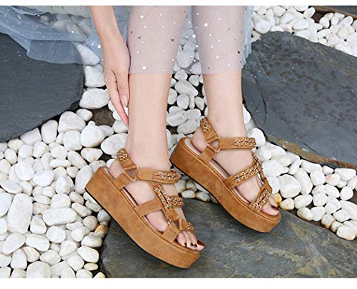 LCCYJ Mujer Estampado de Leopardo Sandalias Metal Cadena Bizcocho Bohemia Sandalias,03,35