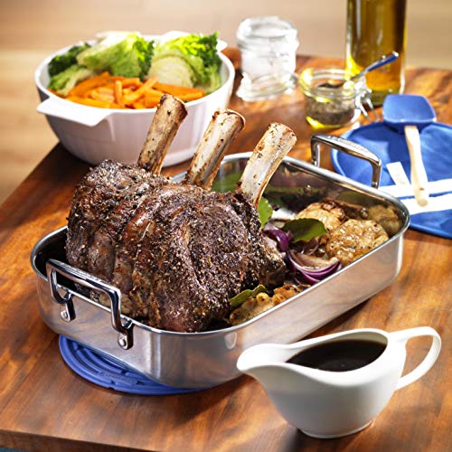 Le Creuset 3-Ply Bandeja asadora, 35 x 25 x 7 cm, acero inoxidable, rectangular, para todo tipo de fuentes de calor (incl. inducción), con asas verticales, metálico
