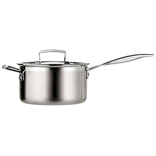Le Creuset 3-Ply Cazo con tapa, Ø 18 cm, acero inoxidable, volumen 2,8 L, para todo tipo de fuentes de calor (incl. inducción), metálico