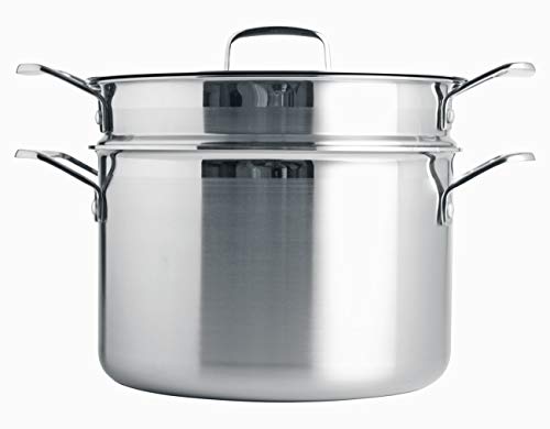 Le Creuset 3-Ply Olla para pasta con tapa y escurridor, Ø 20 cm, acero inoxidable, volumen 5,0 L, para todo tipo de fuentes de calor (incl. inducción), metálico