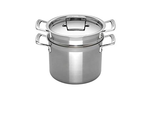 Le Creuset 3-Ply Olla para pasta con tapa y escurridor, Ø 20 cm, acero inoxidable, volumen 5,0 L, para todo tipo de fuentes de calor (incl. inducción), metálico