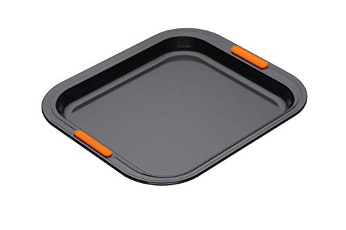 Le Creuset 941004370 Bandeja Antiadherente Rectangular Honda, 31 x 28 cm, Libre de PFOA, Resistente a ácidos, Revestimiento de Acero al Carbono, Gris/Naranja
