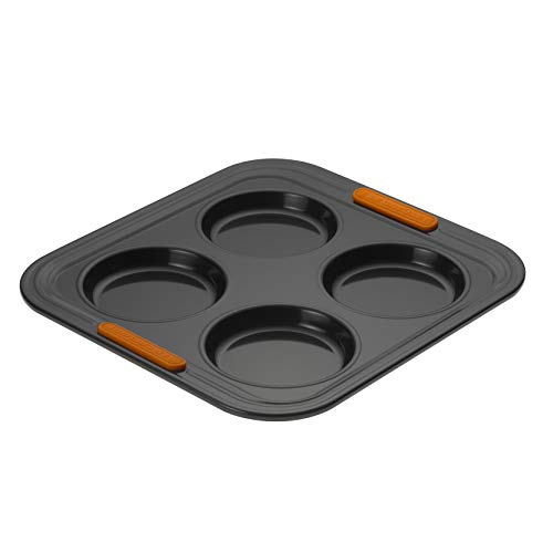 Le Creuset 941012000 Molde Antiadherente para 4 Yorkshire Puddings, Ø 10 cm, Libre de PFOA, Resistente a ácidos, Revestimiento de Acero al Carbono, Gris/Naranja