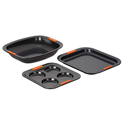 Le Creuset 941012000 Molde Antiadherente para 4 Yorkshire Puddings, Ø 10 cm, Libre de PFOA, Resistente a ácidos, Revestimiento de Acero al Carbono, Gris/Naranja