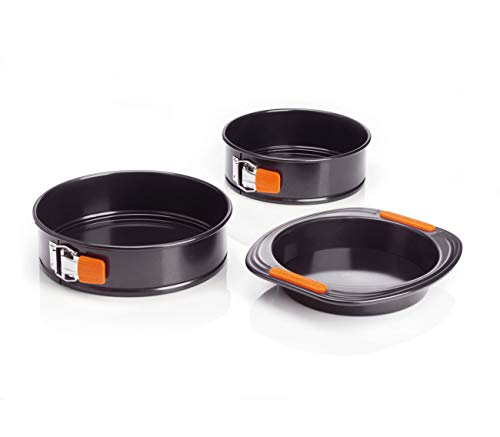 Le Creuset 941014000 Molde antiadherente redondo, Ø 20 cm, Libre de PFOA, Resistente a ácidos, Revestimiento de acero al carbono, Gris/Naranja