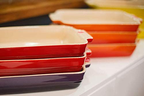 LE CREUSET Bandeja Rectangular, para 2 porciones, Cerámica de gres, Naranja (Volcánico), 18 cm