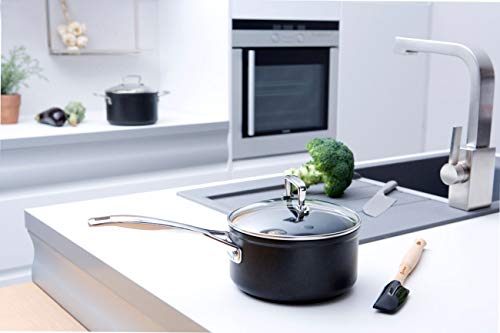 Le Creuset Cazo de aluminio antiadherente, Ø 16 cm, libre de PFOA, para todas las fuentes de calor, incluso la inducción, antracita/plateado