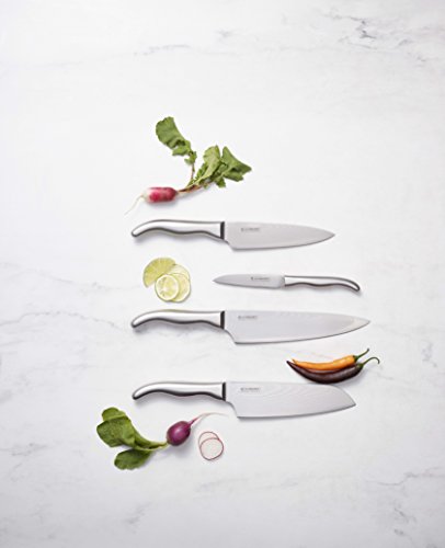 Le Creuset Cuchillo del chef, 15 cm, Hoja de acero damasco 18 y 8 con borde recto, Mango de acero inoxidable, Inox