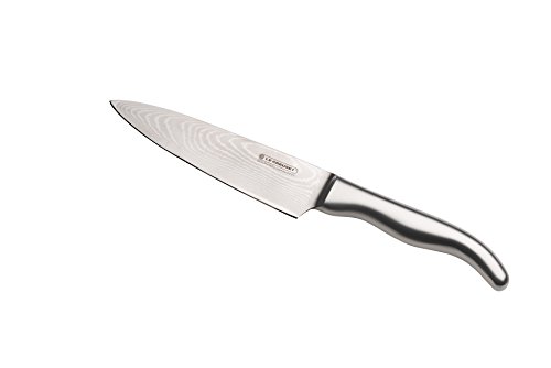 Le Creuset Cuchillo del chef, 15 cm, Hoja de acero damasco 18 y 8 con borde recto, Mango de acero inoxidable, Inox